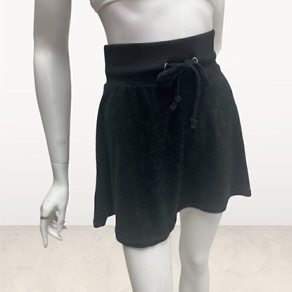 Rue21 Black Terry High Waist Mini Y2K Skater Skirt Drawstring Waist - Picture 3 of 6
